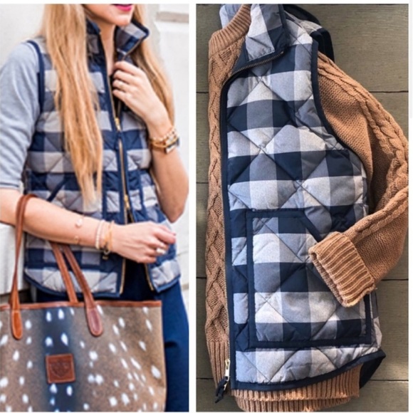 J. Crew Vest in Gingham Blue Gray & Ivory. EUC - Picture 11 of 12